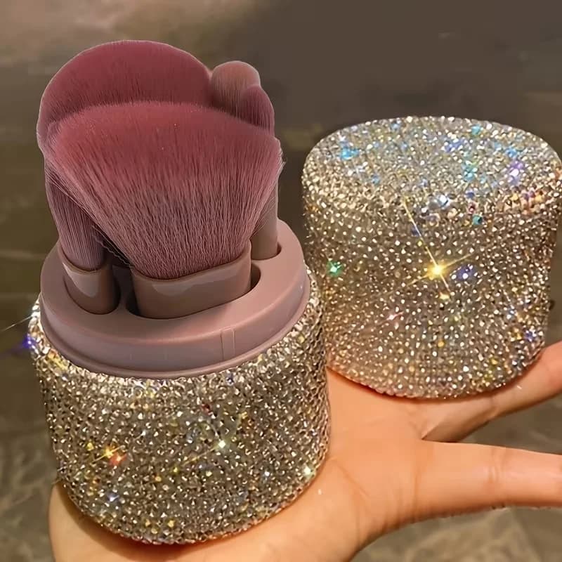 Women Shiny Rhinestone Cosmetic Brush Storage Tube PU Leather Portable Desktop Makeup Tool Holder Auto Small Beauty Organizer De