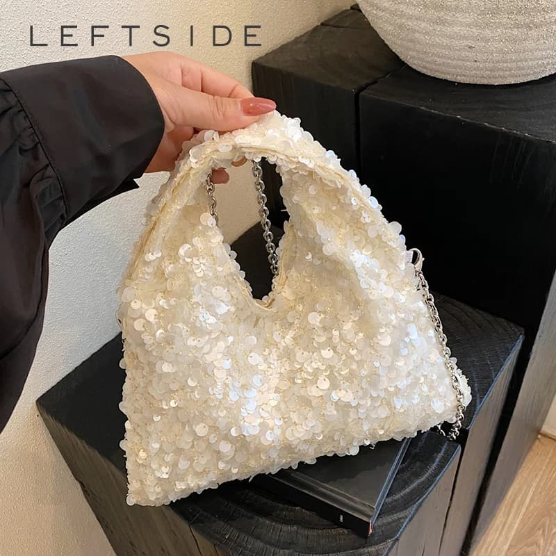 LEFTSIDE Borse a tracolla piccole con paillettes per donna 2025 Borse e portamonete con tracolla a catena per feste da sera di moda firmate
