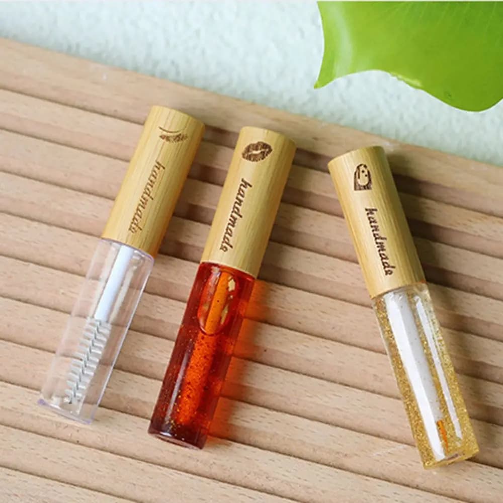 With Brush Mascara Container Bamboo Cover Fial Bottle Polishing Tube Eyeliner Packing Reusable Vacuum Mascara Container Women's Compact
