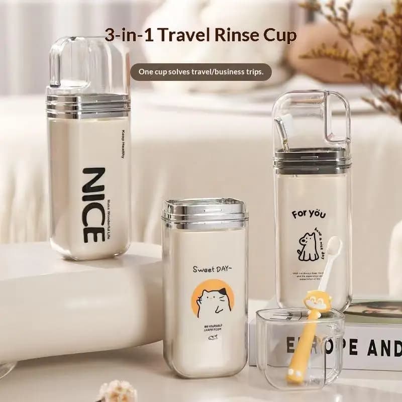 Cute Cartoon Travel Toothbrush Cup 3 In 1 Portable Rinsing Holder Camping Trip Oral Accessory