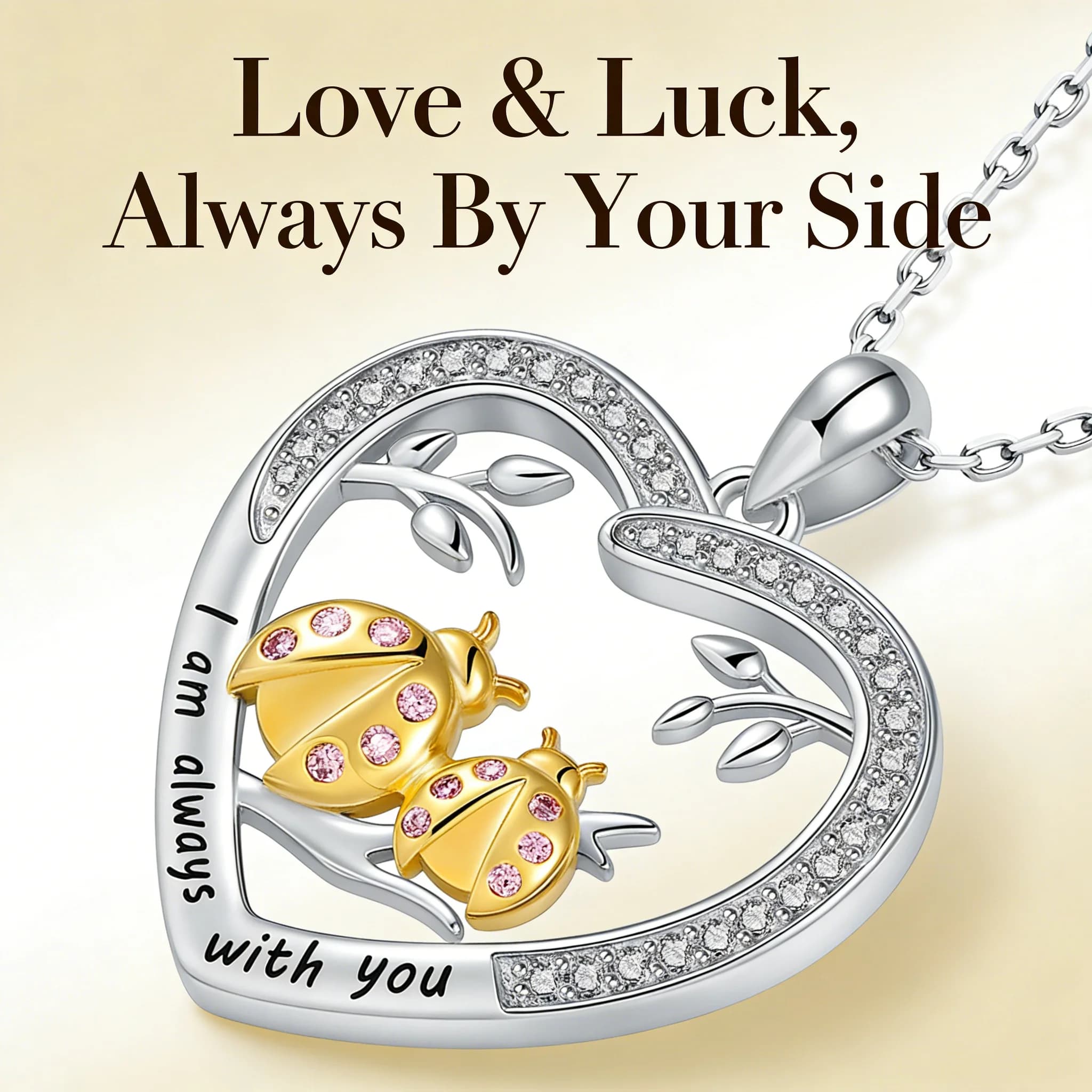 Sparkling Ladybug Heart Pendant Necklace Zinc Alloy for Women Ladybug Lovers Holiday Gift