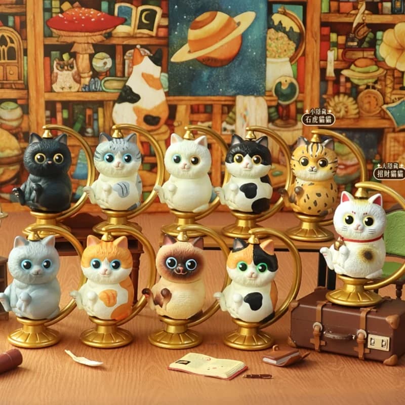 Beast Kingdom Blind Box Cat Figurine Calico Tabby Globe Shaped Collectible Trendy Toy Desktop Decor Gift For Collectors