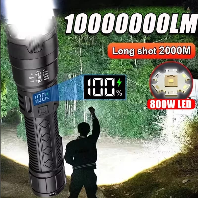 High Power 2000LM LED Flashlight Built-in Battery USB Rechargeable Strong Light Tactical Torch Outdoor Camping Hiking Lantern