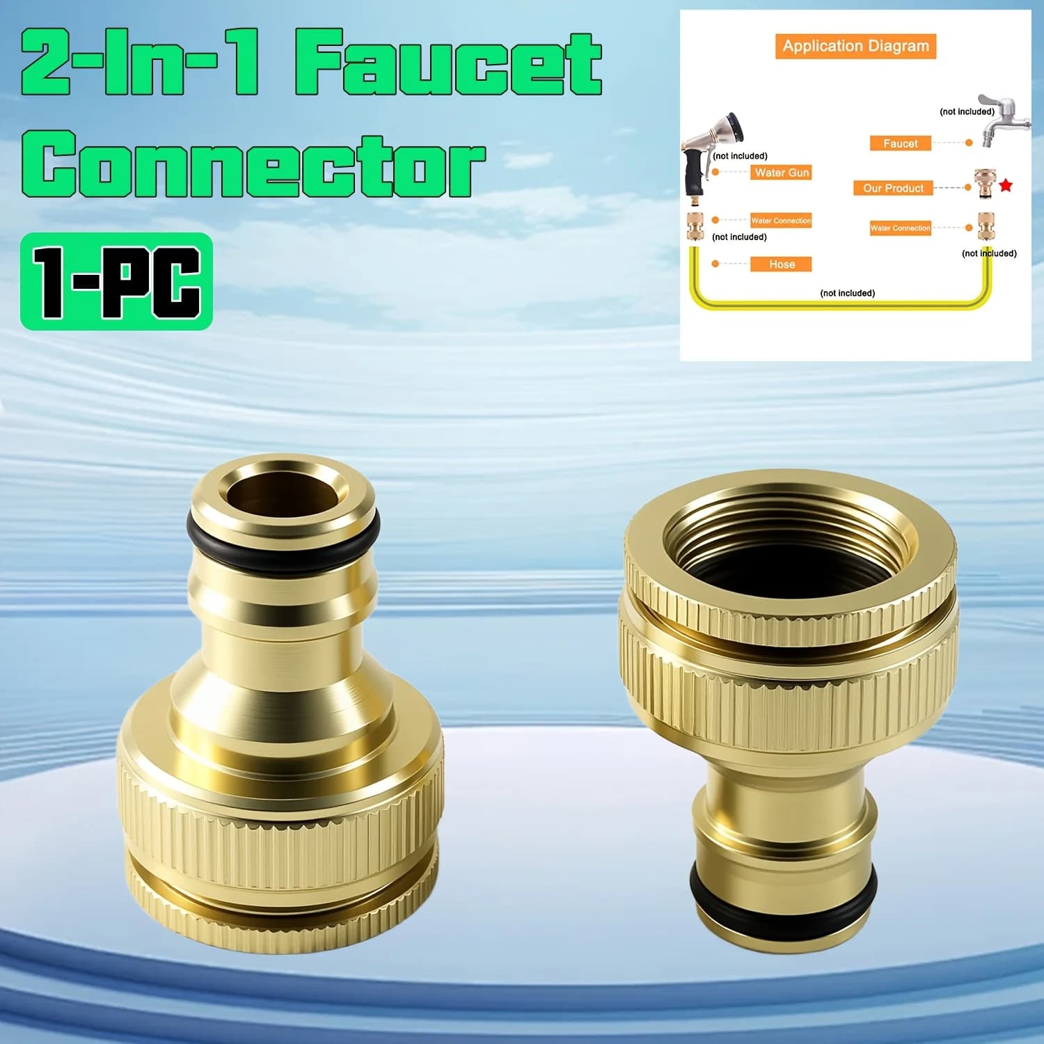 1pc Heavy Duty Brass Water Tap Quick Connect Adapter, Leakproof Rubber Seal Faucet Hose Connector for Outdoor Garden Irrigation