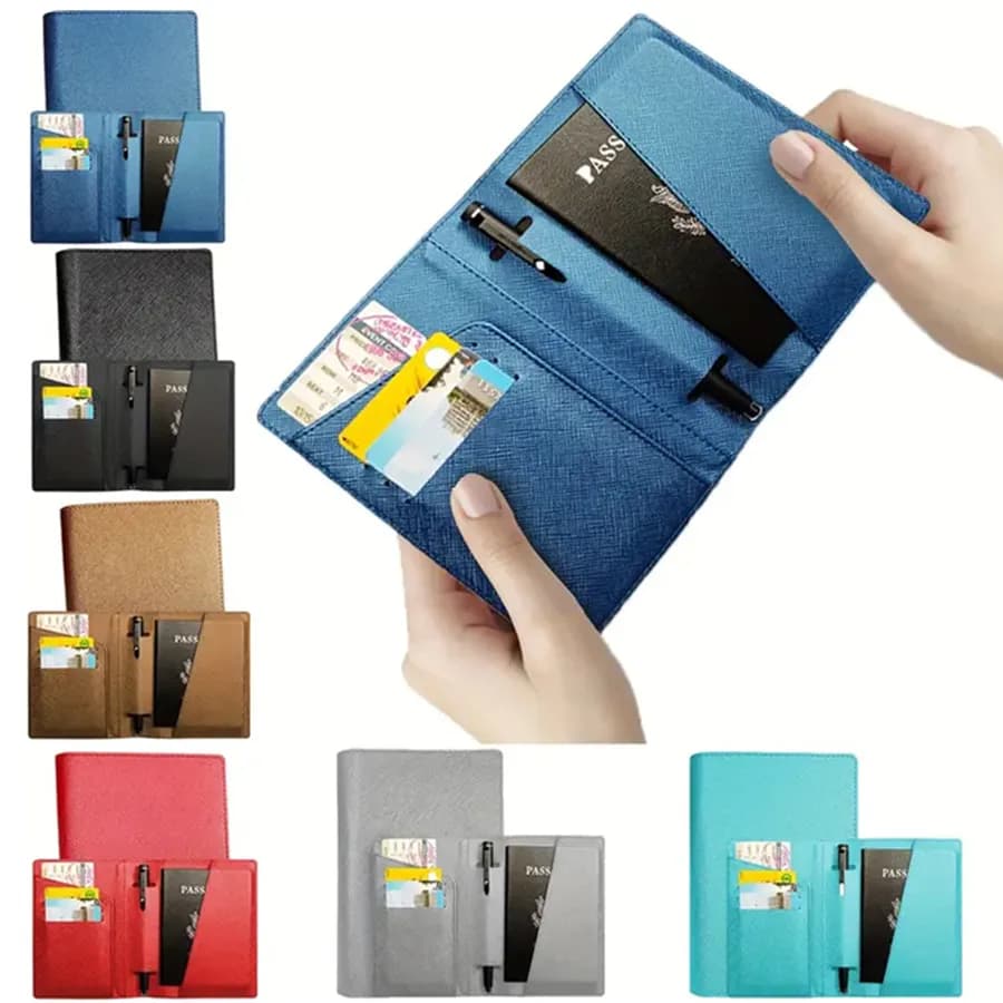 Custodia per passaporto in pelle PU tinta unita da 1 pezzo custodia per penna da lavoro porta carte di credito accessori da viaggio leggeri