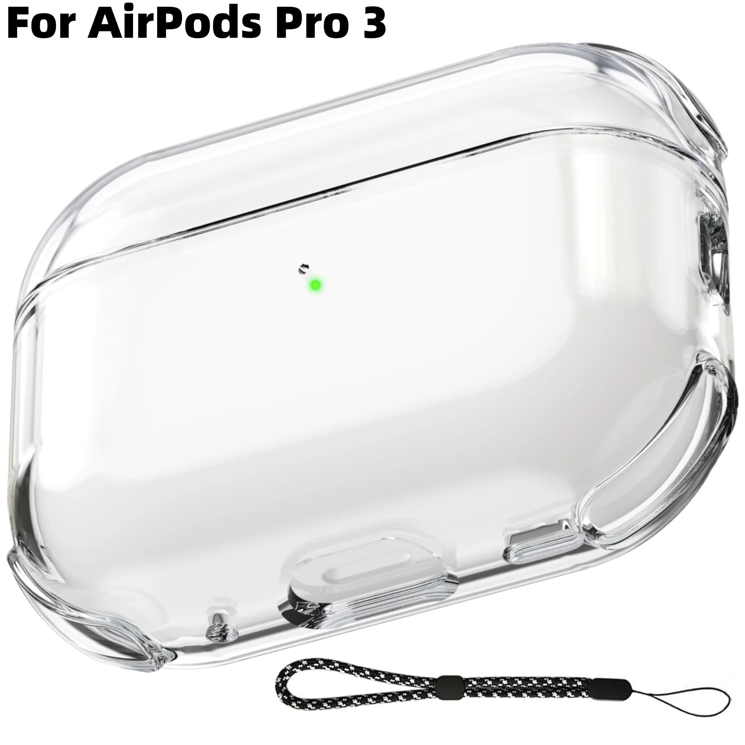 (Trasparente) per AirPods Pro 3 Custodia per auricolari Cover trasparente con cordino Custodia protettiva morbida trasparente per AirPods Pro 3a generazione