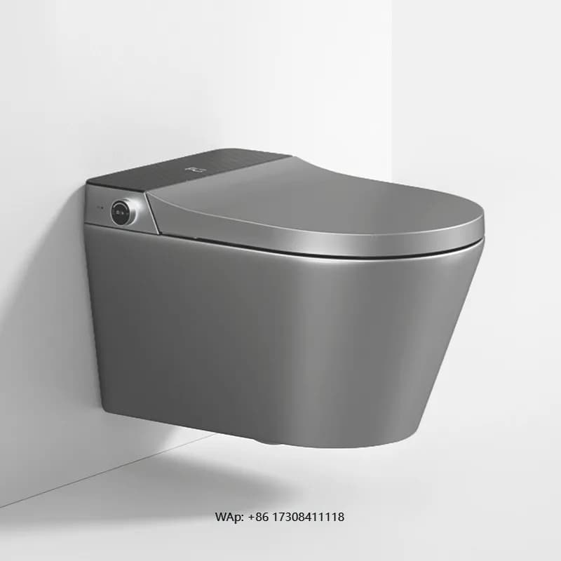 Sedile WC intelligente integrato in un unico pezzo con WC moderno sospeso a parete grigio
