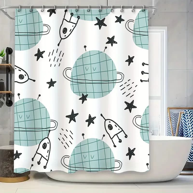 Tenda da doccia a tema spaziale dal design moderno dell'astronauta per l'arredamento del bagno, tessuto impermeabile con occhielli durevoli disponibili in mult