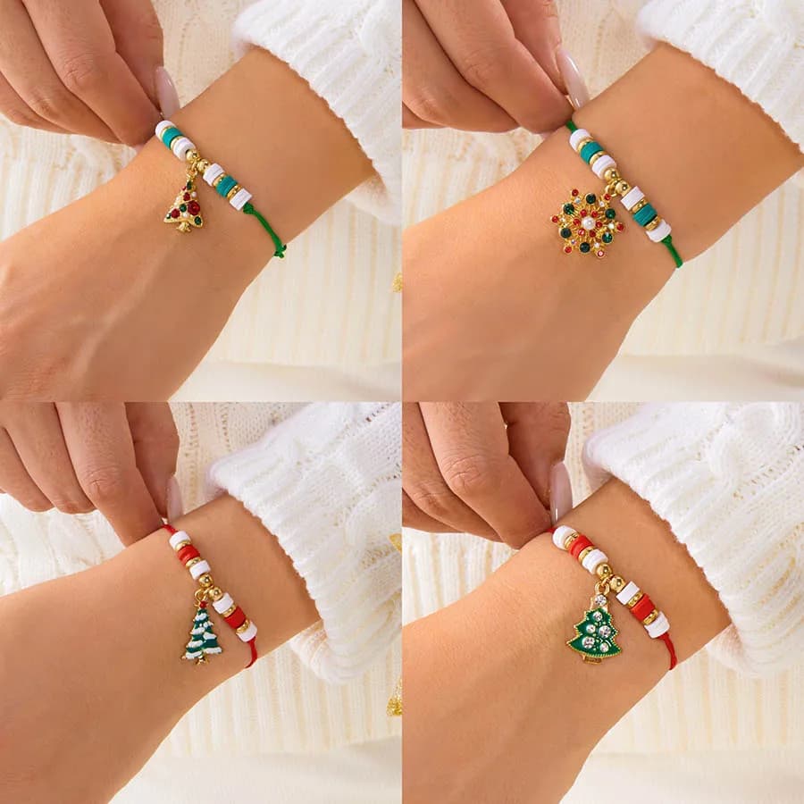 Squisito braccialetto di tessuto natalizio donna fiocco di neve cervo albero nodo regolabile braslet in argilla polimerica festival gioielli regalo per ragazze