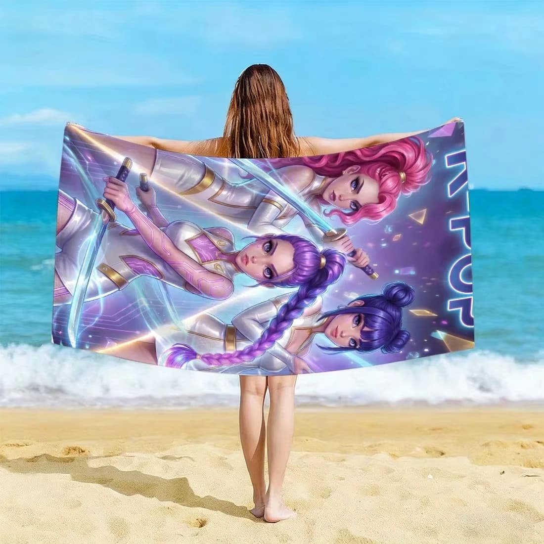 Asciugamano da spiaggia con stampa di ragazza anime, in fibra ultrafine, ad asciugatura rapida, assorbente, asciugamano da bagno anime per fan di POP, ideale per spiaggia e piscina