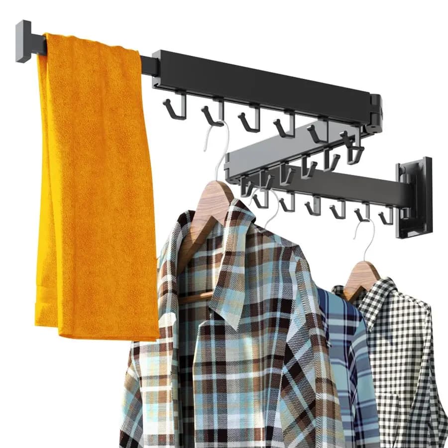 Wall coat rack, Folding hanger, Retractable, Removable with hooks to J