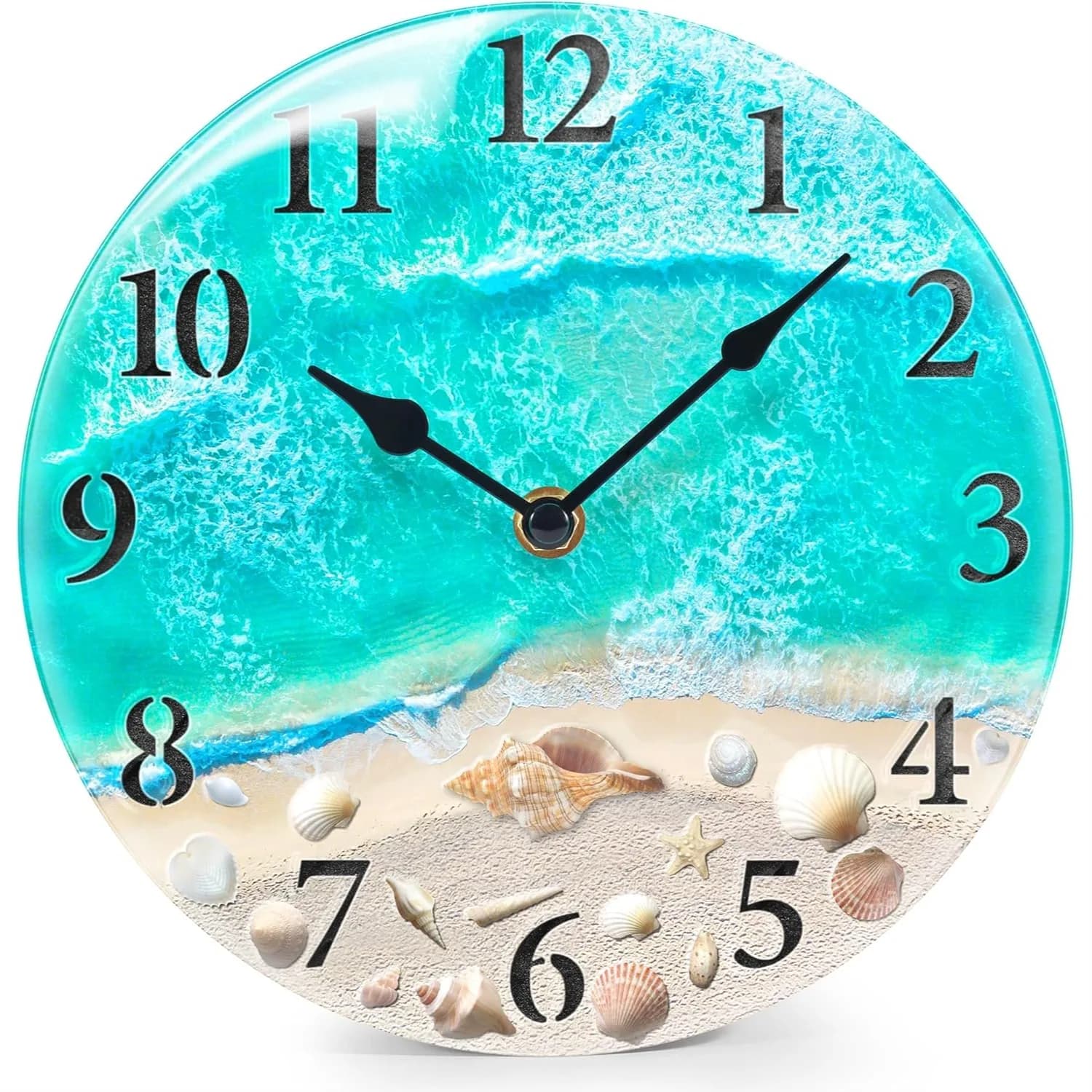Orologio da Parete in Vetro Stile Costiero con Design a Conchiglia, Silenzioso Senza Ticchettio, a Batteria, Decorazione per Casa, Cucina, Soggiorno, Camera da Letto