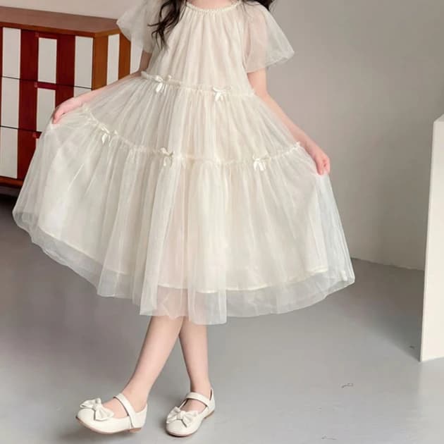 Nuovo Vestito Estivo 2026 per Bambine, Abito da Principessa in Tulle a Maniche Corte per Feste e Matrimoni, per Bambine Piccole