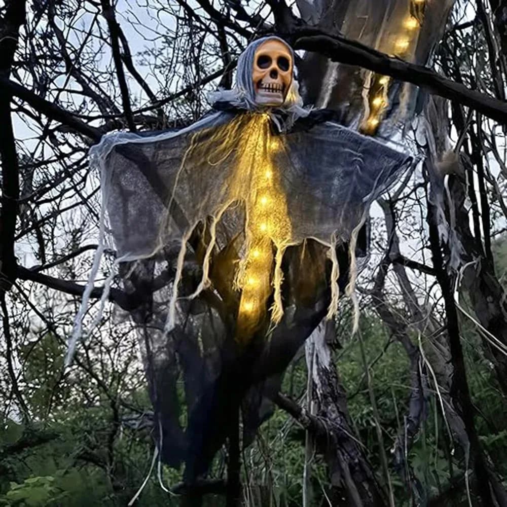1 pz fantasma di scheletro di Halloween decorazione fantasma con LED decorazione di Halloween luci a stringa a LED per uso esterno in giardini