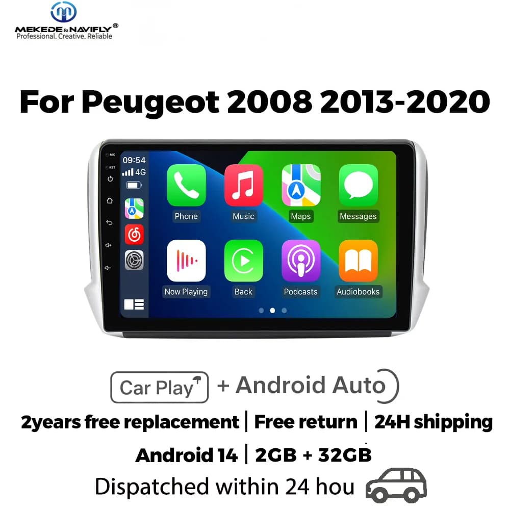 MEKEDE&NAVIFLY Autoradio Android 14 per Peugeot 2008 208 2014 - 2018 Sistema Audio Multimediale Intelligente con Carplay Wireless