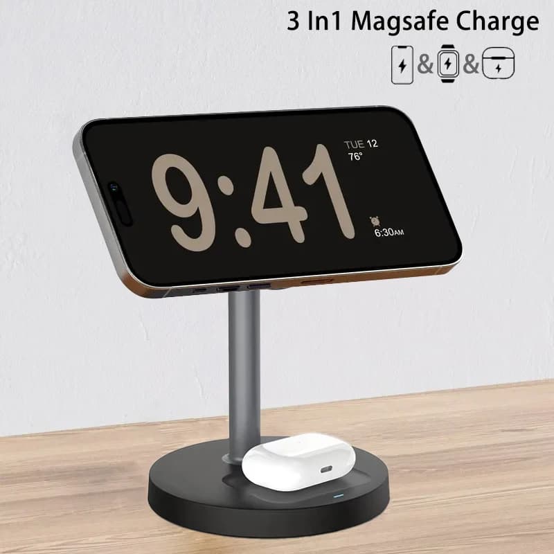 Adjustable support for 3 in 1 magnetic wireless charger for iPhone 16 15 14 13 Pro Max iWatch 10 9 8 AirPods Pro Fast charging station