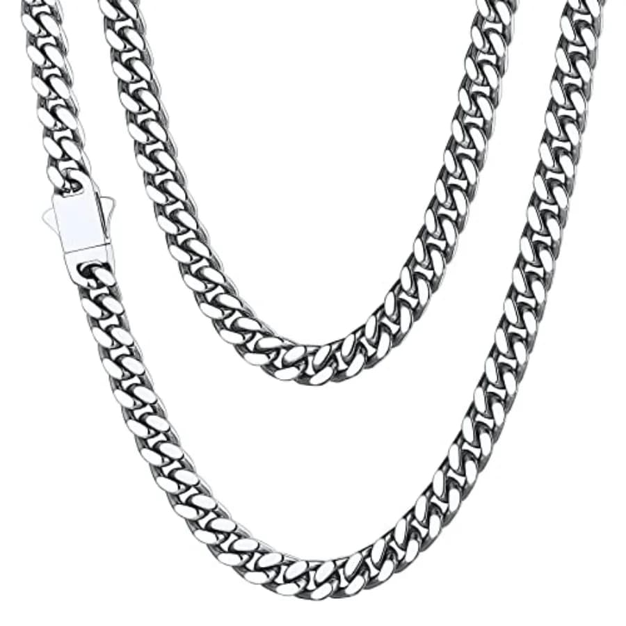 ChainsHouse Stainless Steel Mens Cuban Link Chain, Black/ 18K Gold Plated Miami Cuban Chain Necklace, 5mm/7mm/9mm/12mm/14mm Wid