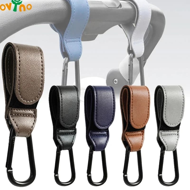 Gancio per passeggino moda PU in pelle regolabile gancio per carrozzina carrello organizzatore borsa per pannolini appendiabiti per bambini accessori da viaggio per ragazza ragazzo