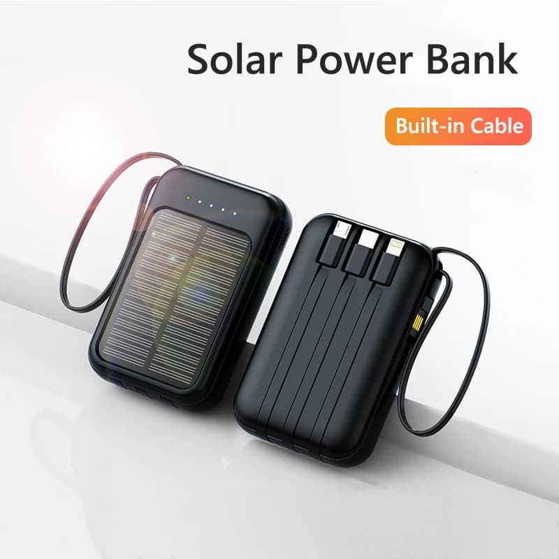 20000mAh Solar Power Bank cavi integrati caricabatterie solare Poverbank 2 porta USB caricatore esterno Powerbank per cellulare con luce a LED