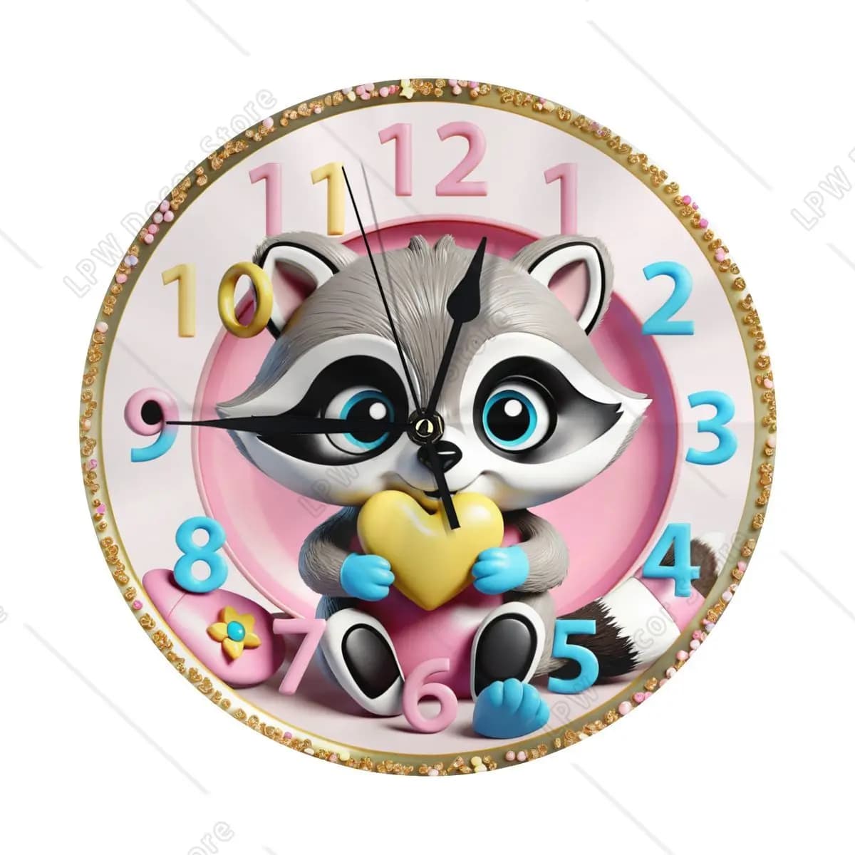Nice wall clock with raccoon Silent kitchen watch without ticking Large battery decorative watches for living room bedroom