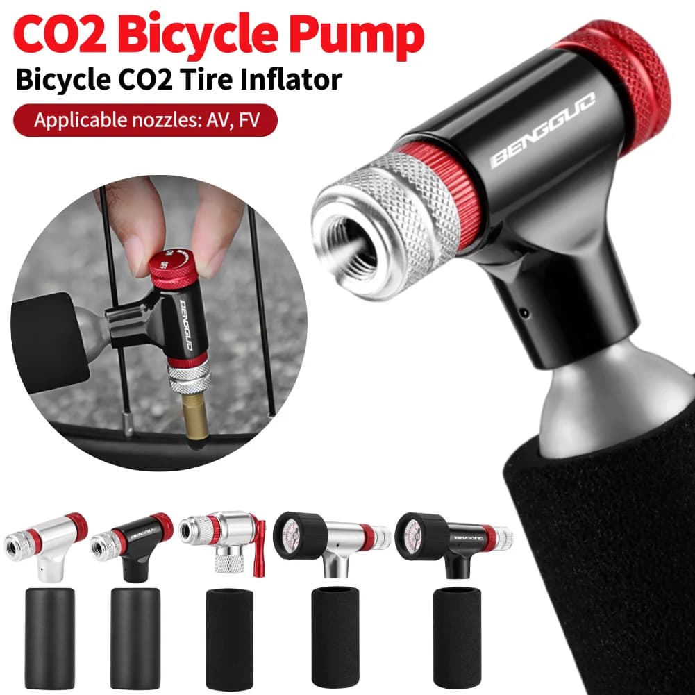 Gonfiatore Co2 per pneumatici bici Mini pompa Co2 per valvola Presta Schrader bicicletta cartuccia Co2 testa di gonfiaggio pneumatico bici portatile Infla