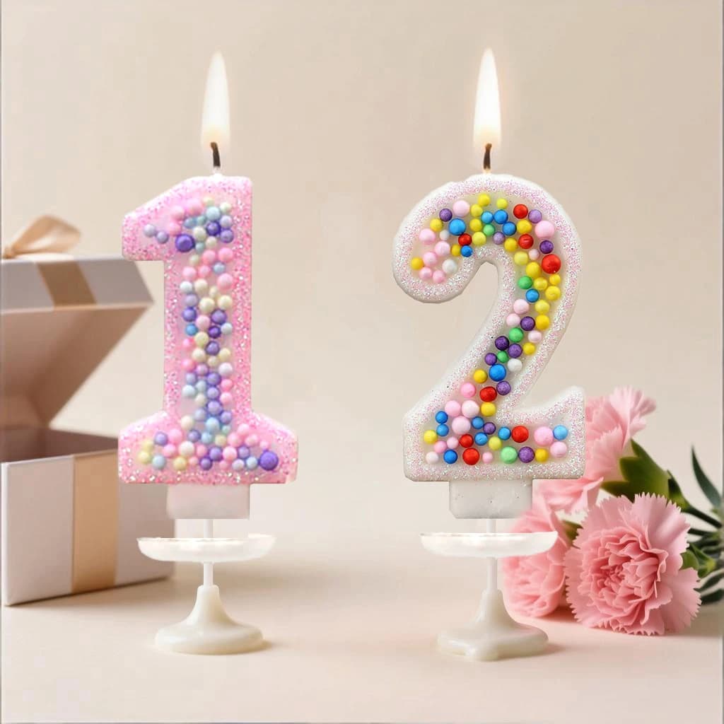 Small Rainbow Ball Birthday Candle Number Candle Party Cake Decorations