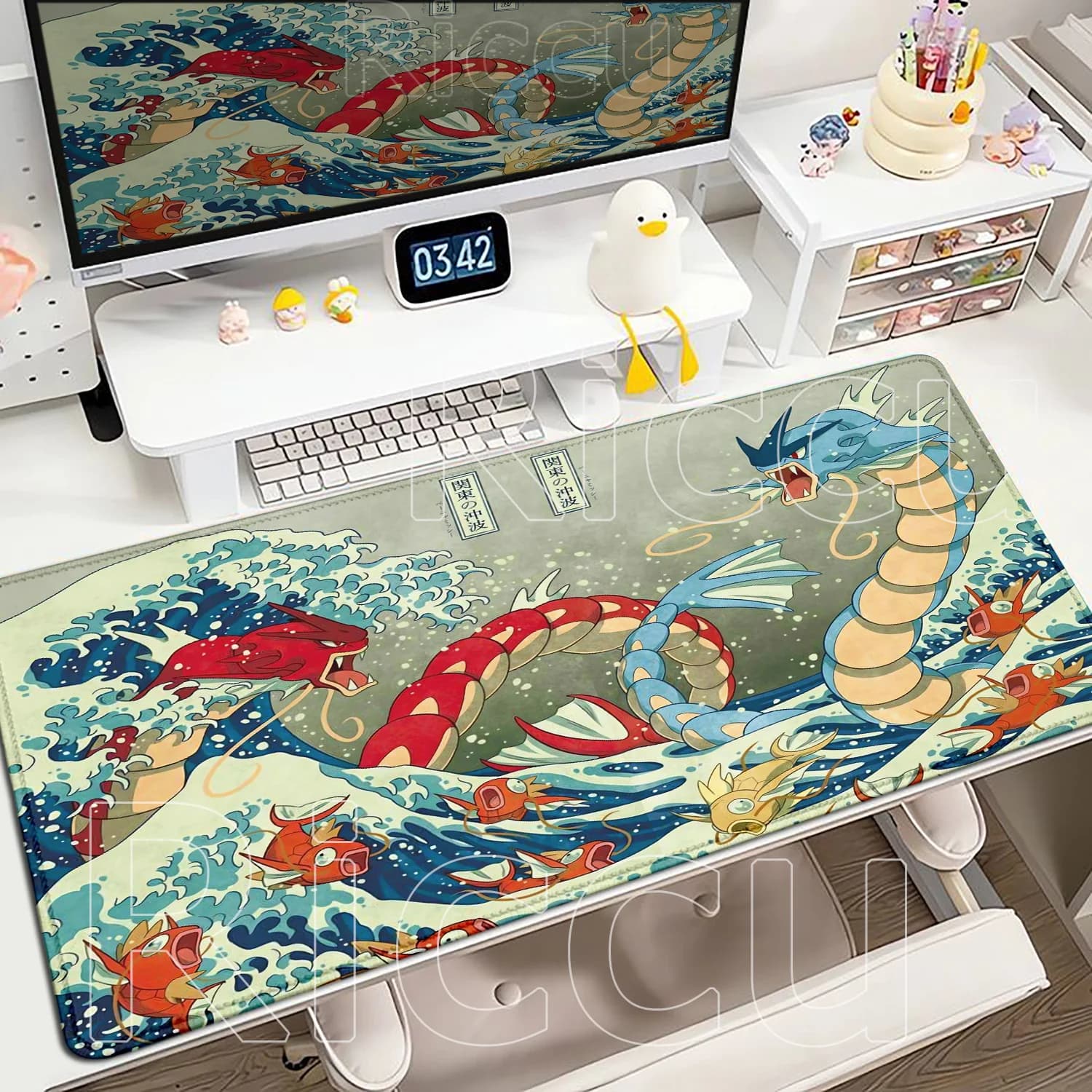 Tappetino per mouse Gaming Anime P-Pokemons Gyarados Tappetino per mouse in gomma antiscivolo di grandi dimensioni Gamer XXL 900x400mm Tappetino per mouse da scrivania per tastiera PC