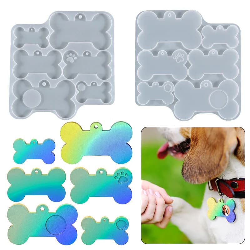 Pet Bone Shaped Silicone Mold for UV Epoxy Resin Pendant Making Tool with Hanging Hole Cat Dog Bones Six Connected Design