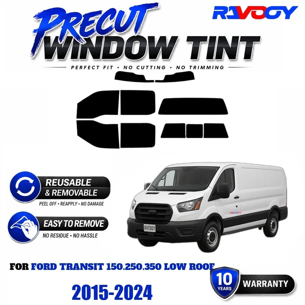Precut Window Tint, Reusable Removable EPU Film, Custom Fit for Ford Transit 150.250.350 Low Roof 2015-2024, UV Heat Protection