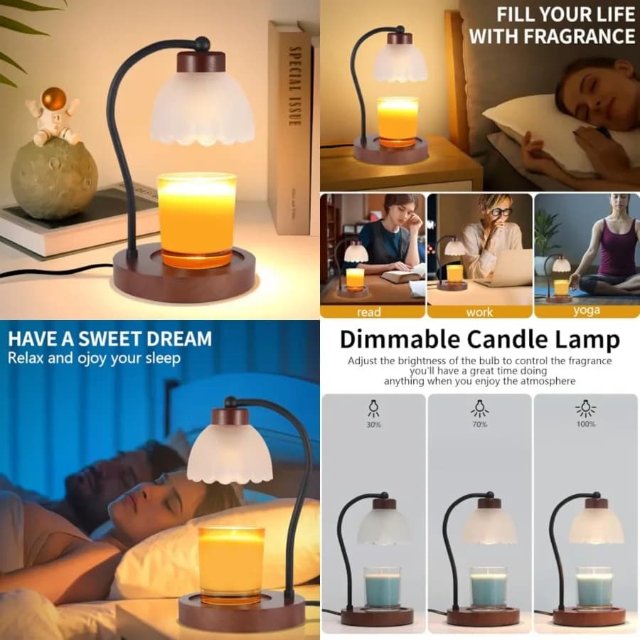 Scaldacandele Elettrico con 2 Lampadine, Scaldacera per Barattoli di Candele Yankee, Luce Regolabile per Riscaldamento Domestico e Rimozione degli Odori
