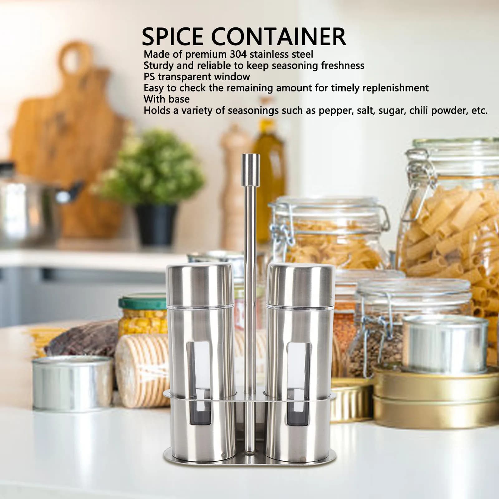 Set di 2 saliere e pepiere in acciaio inossidabile 304, contenitori per zucchero, spezie e condimenti con base, robusti ed eleganti.