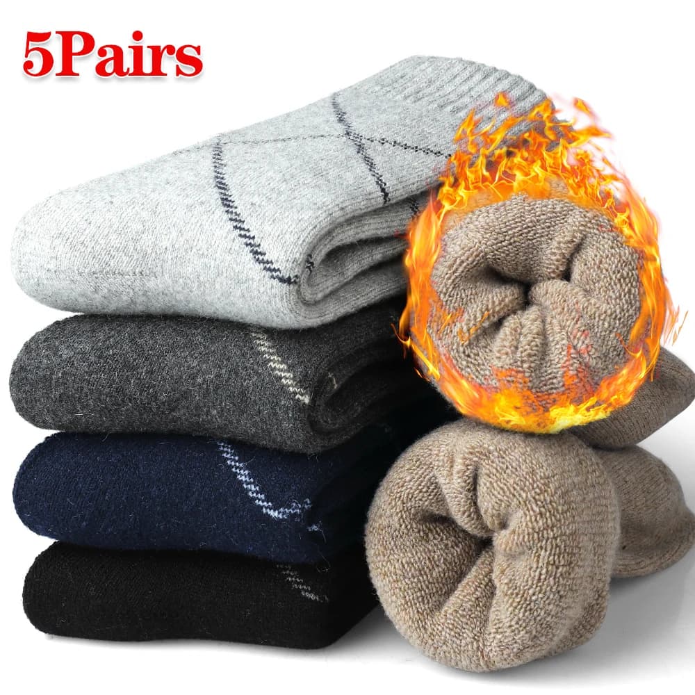 5 Pairs Men Merino Wool Socks Thick Thermal Hiking Winter Warm Boot Heavy or Wearing At Home Soft Cozy Socks for Cold Weather
