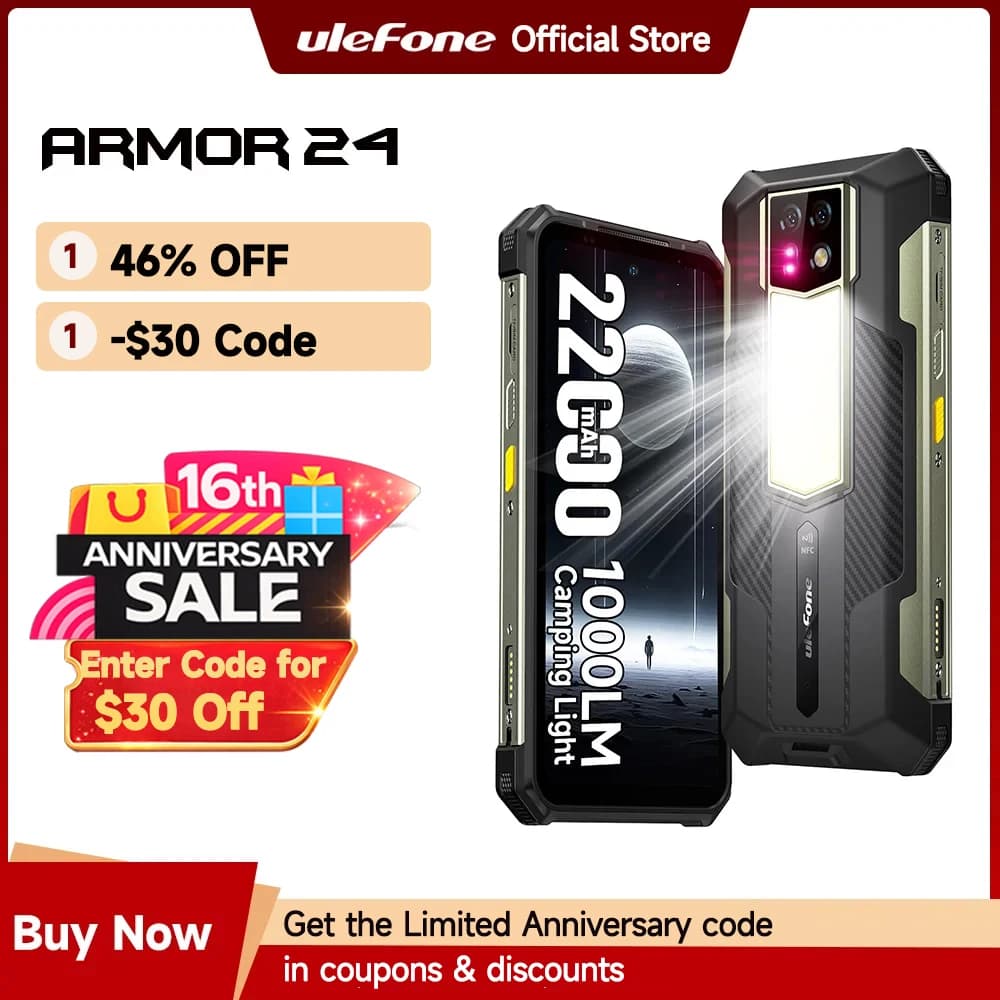 Ulefone Armor 24 Telefono robusto 22000mAh Fino a 24GB+ 256GB 6.78"120Hz Smartphone 64MP+64MP Telefono NFC Luce LED Versione globale
