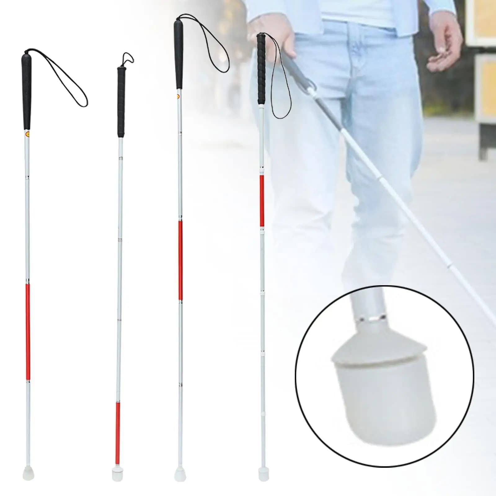 Trekking stick for light elderly with blind barrel, folding, with rotating head, trekking stick with mold displayed