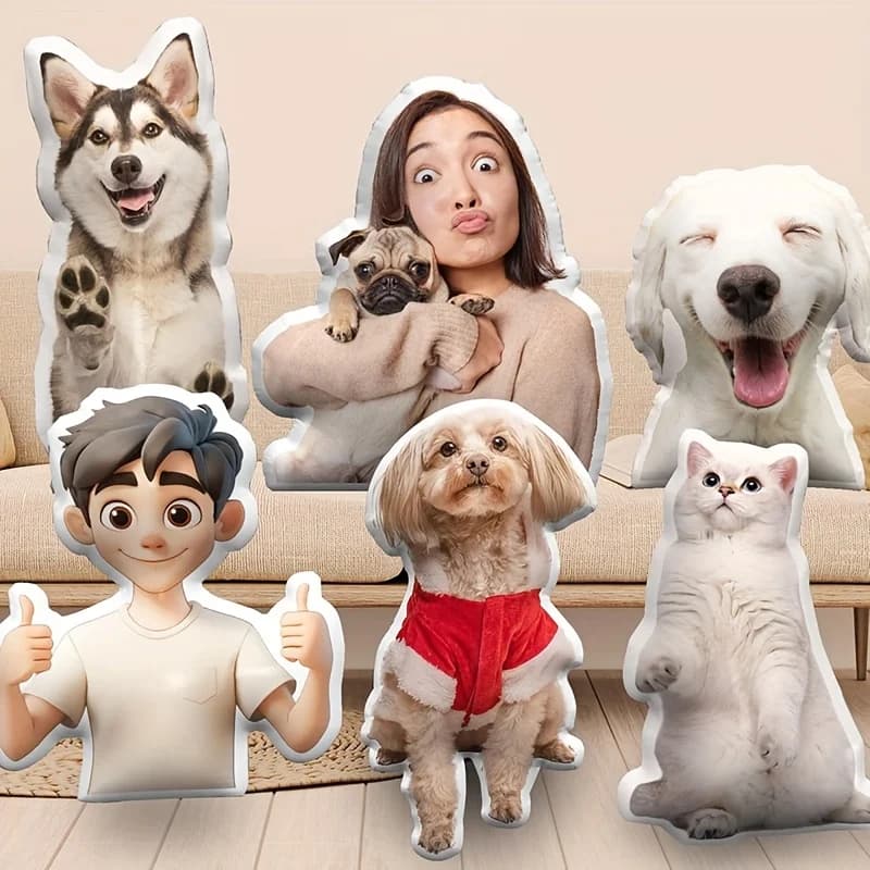 Peluche personalizzato per bambola con cuscino per animali domestici, peluche personalizzato per cani e gatti, realizzato in fibra di poliestere, tessuto lavorato a maglia, simpatico design con volto di animale,