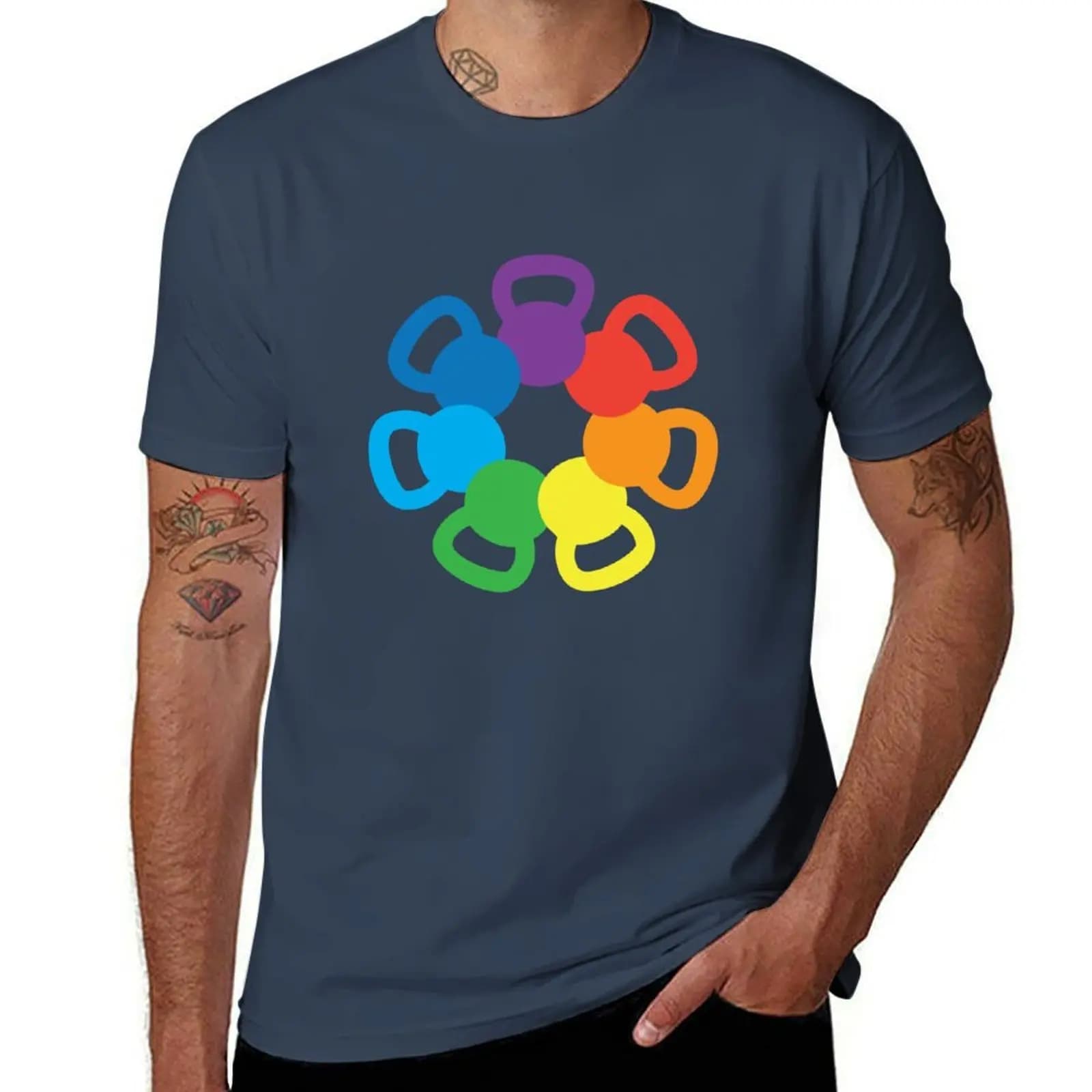 Rainbow Kettlebell T-shirt with All Match print and short sleeves