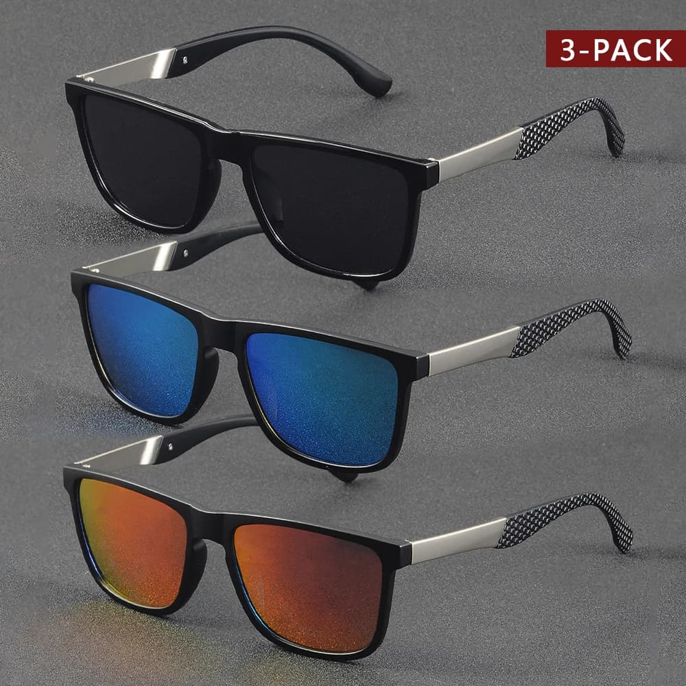 CRIXALIS 3Pcs Square Polarized Fashion Sunglasses For Men Women Fishing Running Golf Mirror Sun Glasses UV400 For Gifts