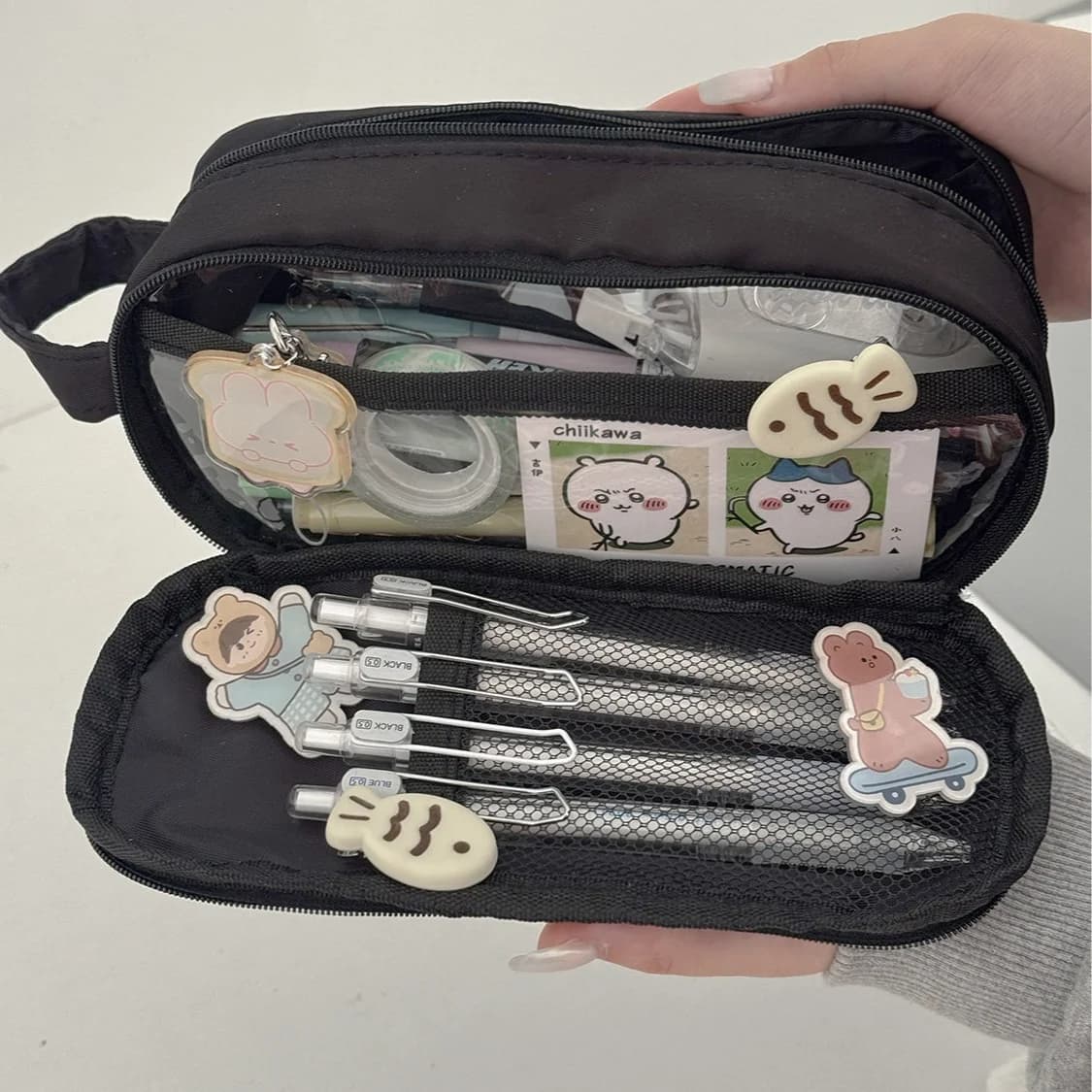 YT Large-Capacity Layered Grid Student Essential Stationery Bag, Partitioned Pencil Case, niche New Model with High Aesthetic VA