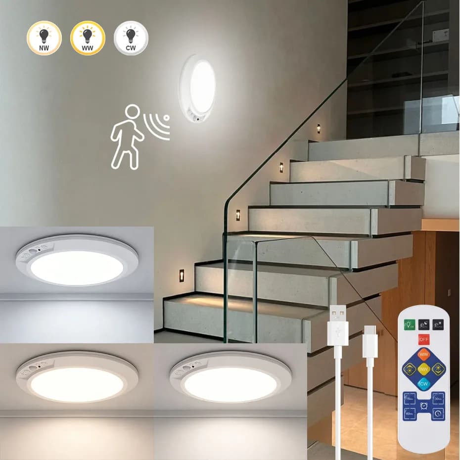 Magnetic Motion Sensor Led Ceiling Light Rechargeable LED Lamp Dimmable 3000K/4500K/6000K Wireless Wall Lamp with Remote Control