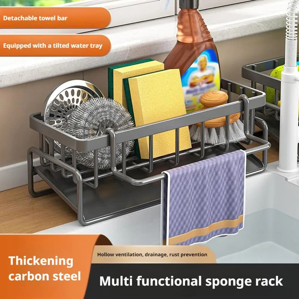 Kitchen Spice Shelf with Drainage Rack, Installation Sink Organizer, Shelf Mounted On Home Kitchen Accessories Faucet
