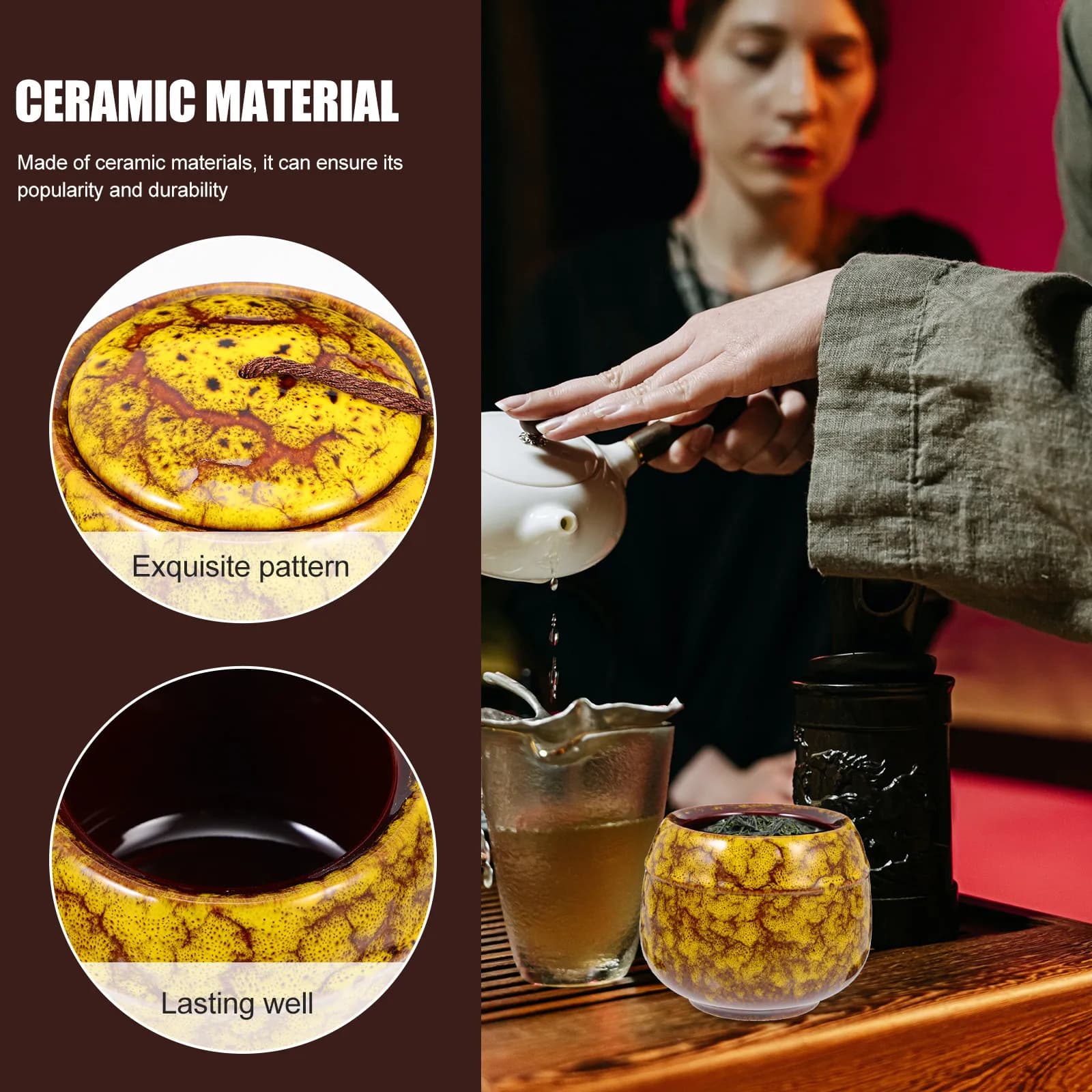 Ceramic Tea Canister with Vintage Tassel Lid Airtight Sealed Storage Jar for Loose Tea Leaves Dried Fruits Coffee Food