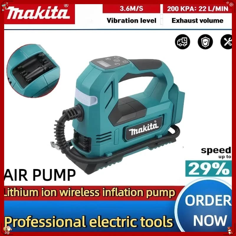 Compressore d'aria portatile Makita 18V senza fili per gonfiaggio pneumatici, pompa elettrica manuale per auto e biciclette, utensile elettrico