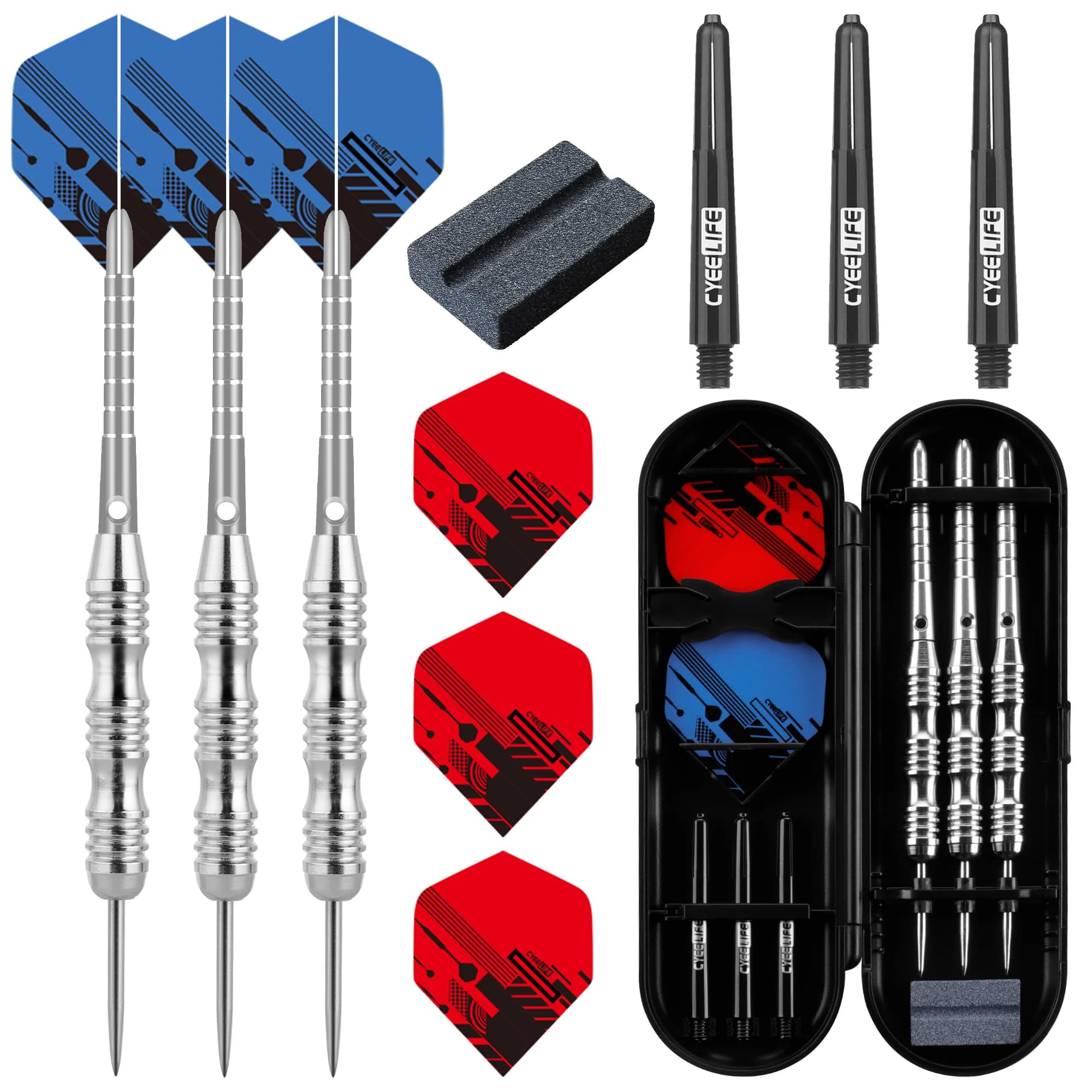 CyeeLife 3 pezzi/pacco 26g set di freccette con punta in acciaio volo standard in PET, aste per freccette in alluminio punta in acciaio con scatola di immagazzinaggio per principianti