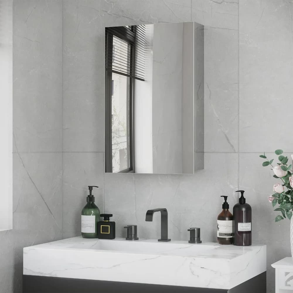 Armadietto da Bagno a Parete con Specchio e Anta a Battente