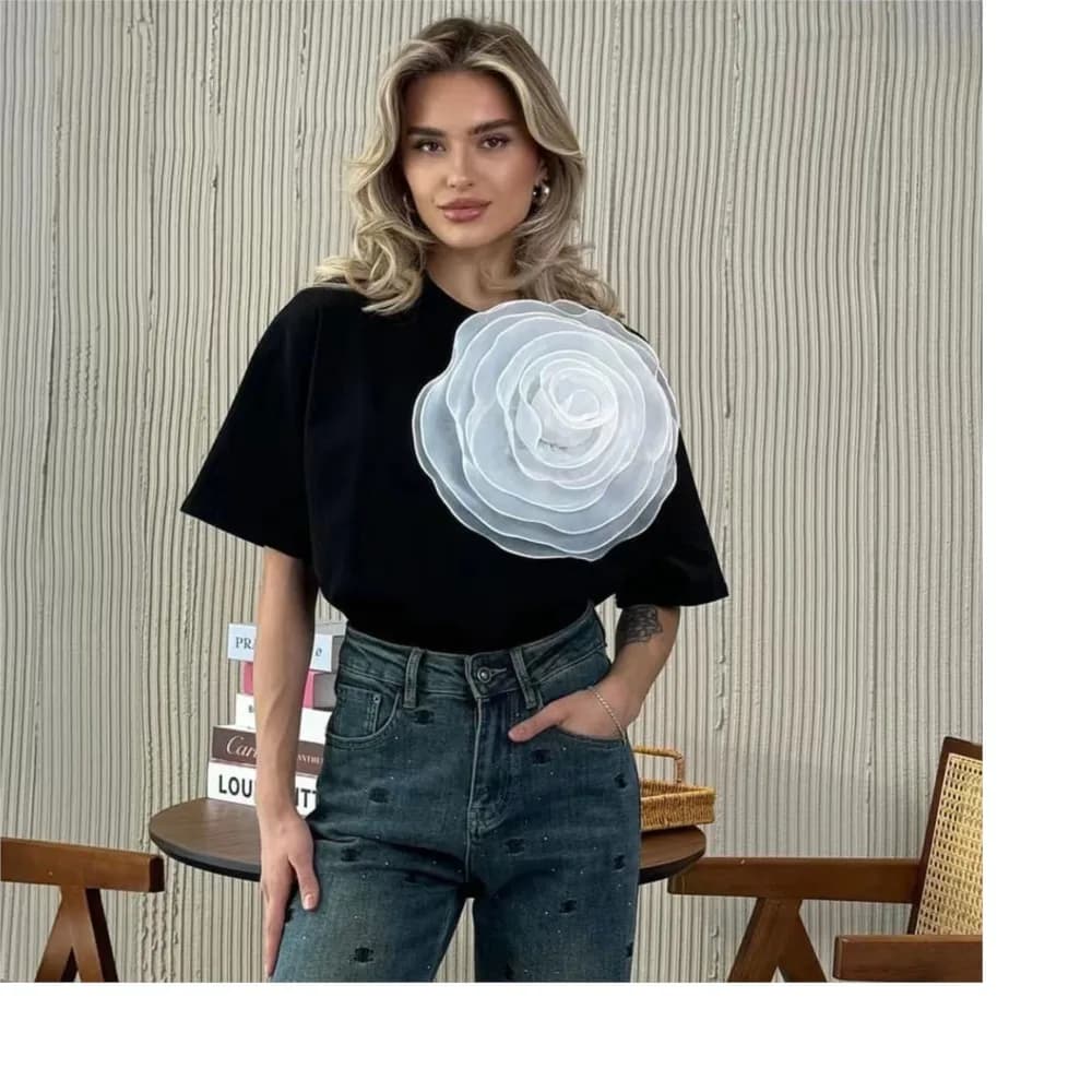 Women's T-shirt loosened with short sleeves with summer casual O neckline combined with a great fashion floral versatile fashionable sports clothing Women's Top