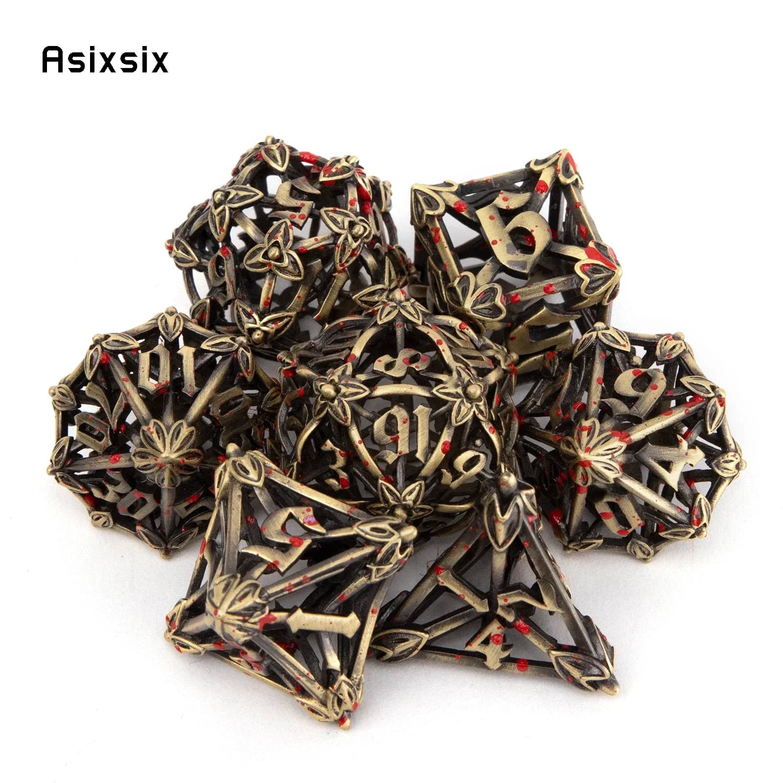 Set di 7 Dadi in Metallo a Forma di Foglia Rossa, Dadi Poliedrici Cavi in Rame, Adatti per Giochi di Ruolo RPG e Giochi da Tavolo, Idea Regalo