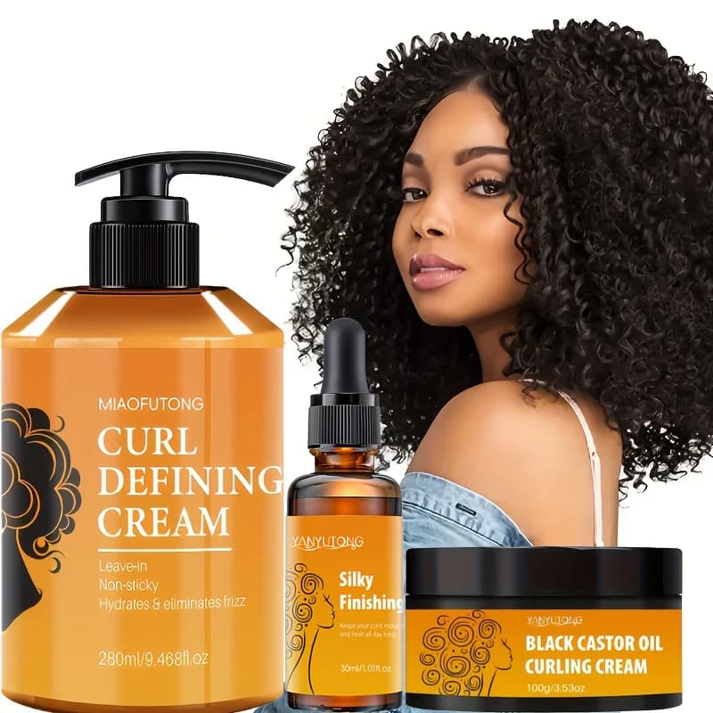 3-Pack Curly Hair Styling Lotion Set - Wavy Curls Hair Care Hydration Deep Shine Elasticity Curl Cream Hairdresser Invisible Oil