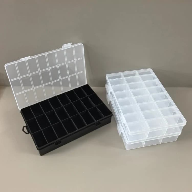 Scatola portaoggetti in plastica trasparente con 24 scomparti, contenitore organizer per artigianato, perline, gioielli, oggetti (1 pezzo)