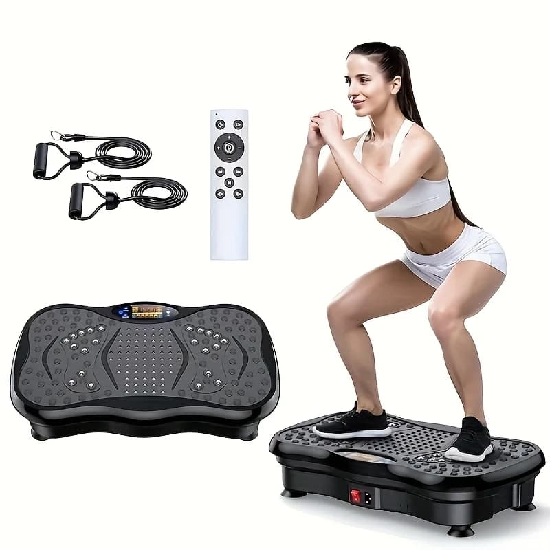 Exercise Machine with Resistance Bands Compact Vibration Platform for Full-Body Workout Home Office Gym USB Powered No Battery