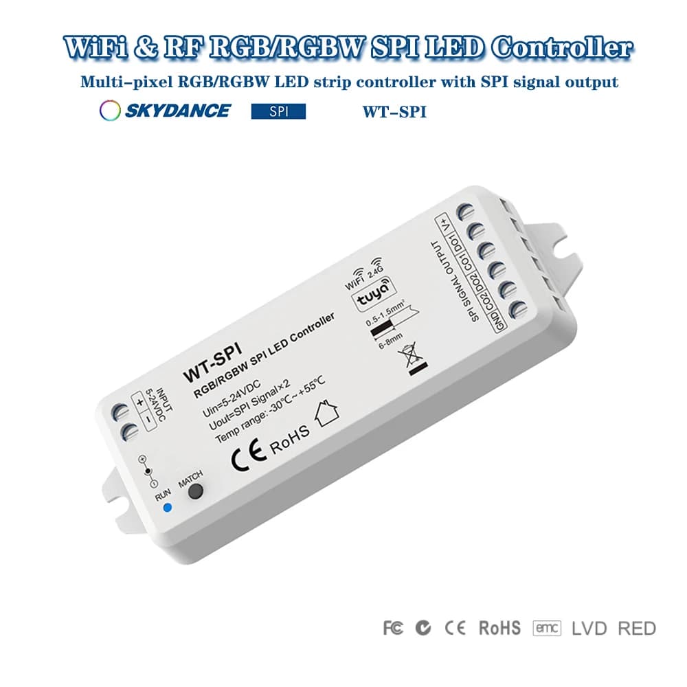 Skydance WT-SPI DC5-24V Tuya Smart WiFi + Controller APP 2.4GHzRF SPI per WS2811 WS2812 WS2815 Pixel RGBIC/RGBWIC Luce di striscia LED